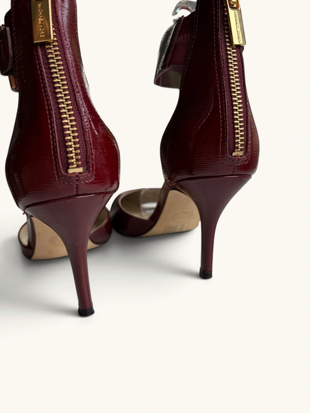 Michael Kors Burgundy Pointed-Toe Ankle-Strap Heels with Gold Accent